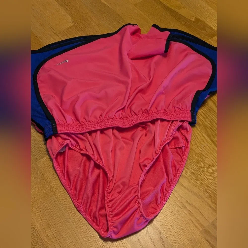 Women Nike Pink Blue Lined 2 in 1 Athletic Run Shorts Medium drawstring pocket